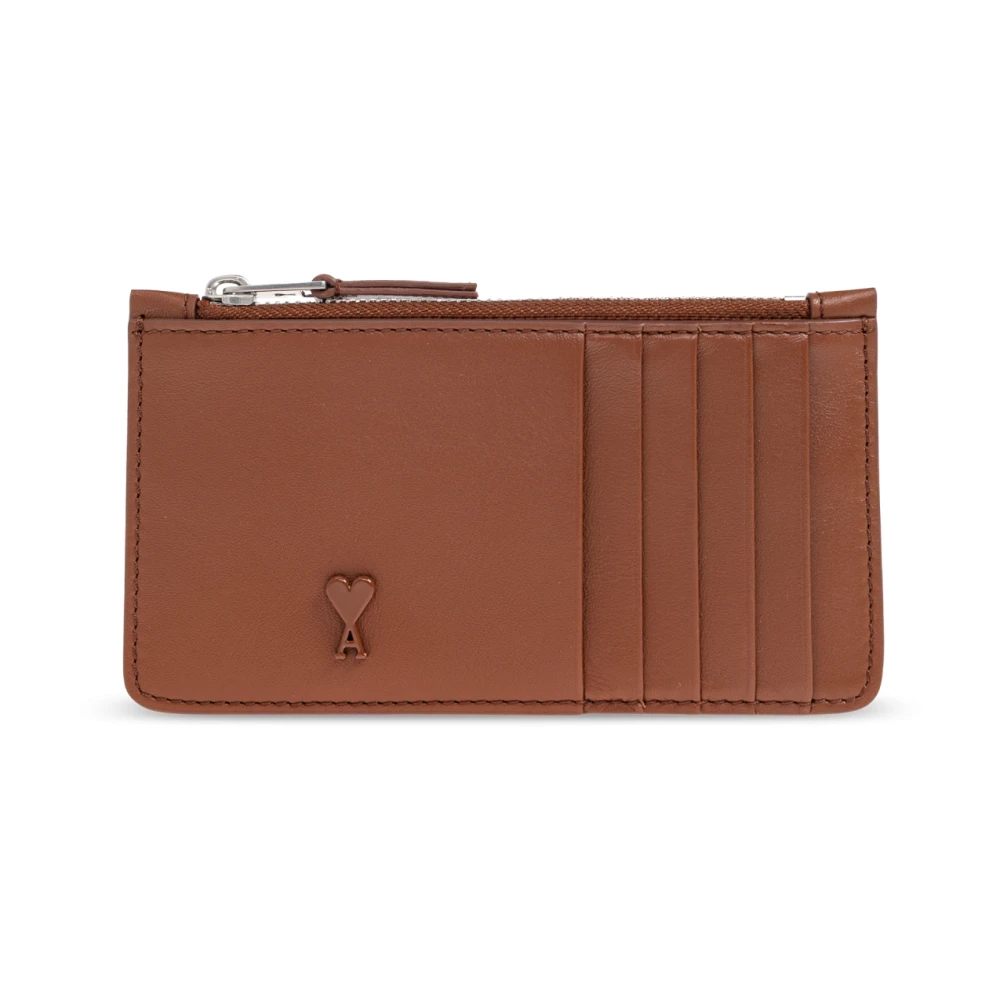 Ami Paris Unisex Marrone De Coeur Zipped Card Holder