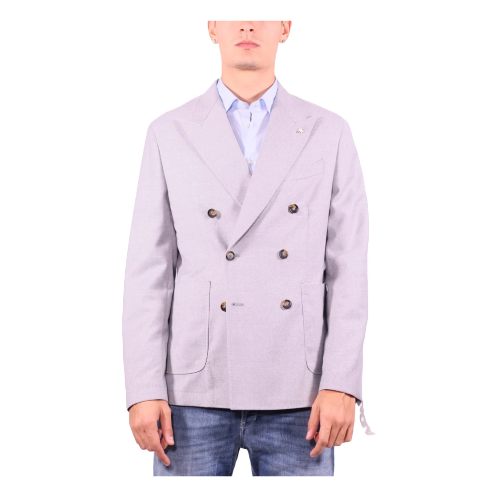 Manuel Ritz Grijze Wol Double-Breasted Jas Pink Heren