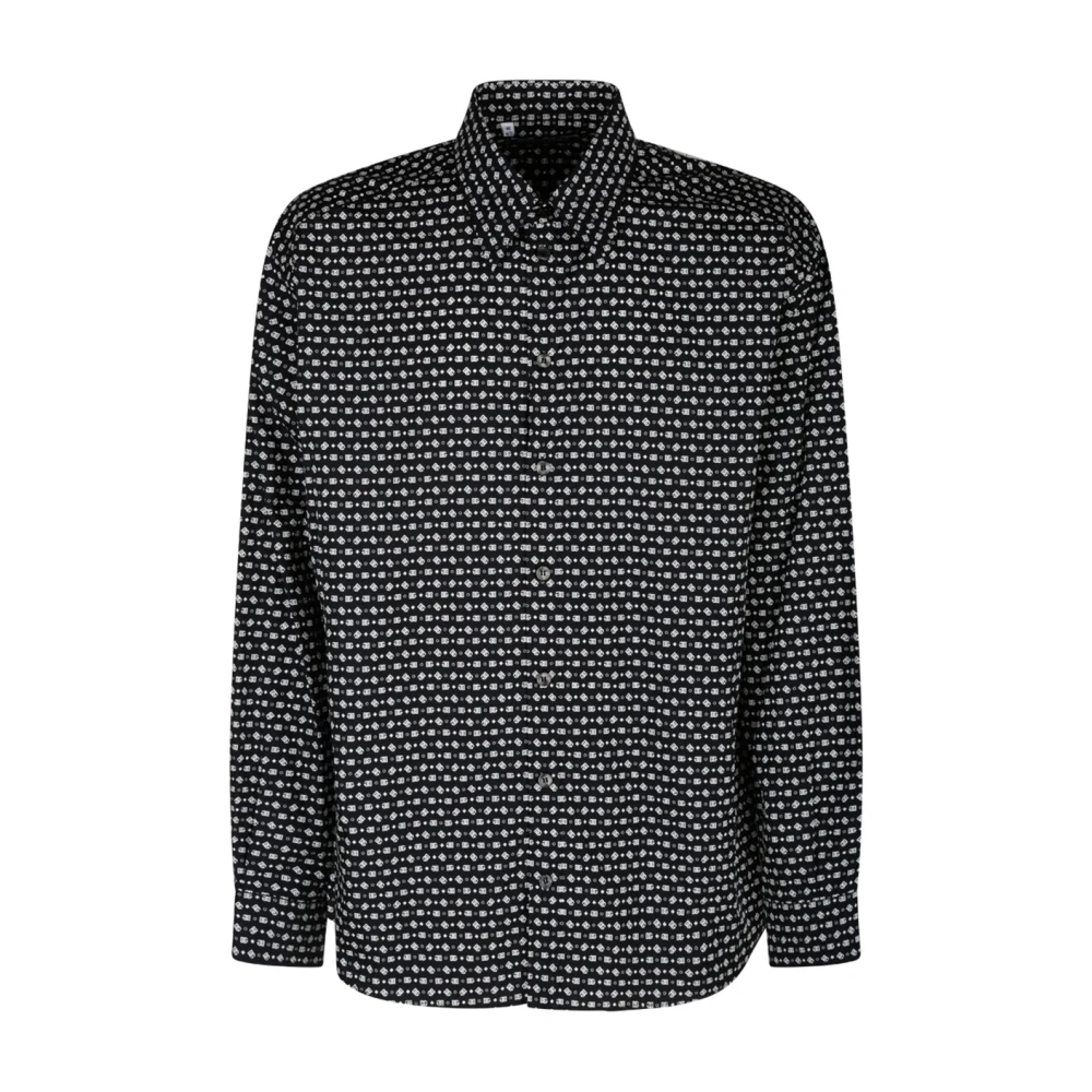 Dolce & Gabbana Mannelijk Zwart Overhemden Heren, 2XL, Katoen, -Wit Katoenen Overhemd Met Geometrische Print