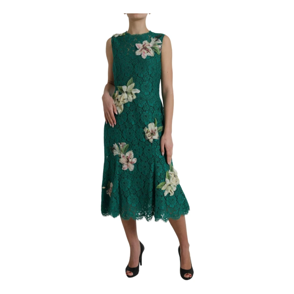 Dolce & Gabbana Groene Bloemen Kant Midi Jurk Green Dames