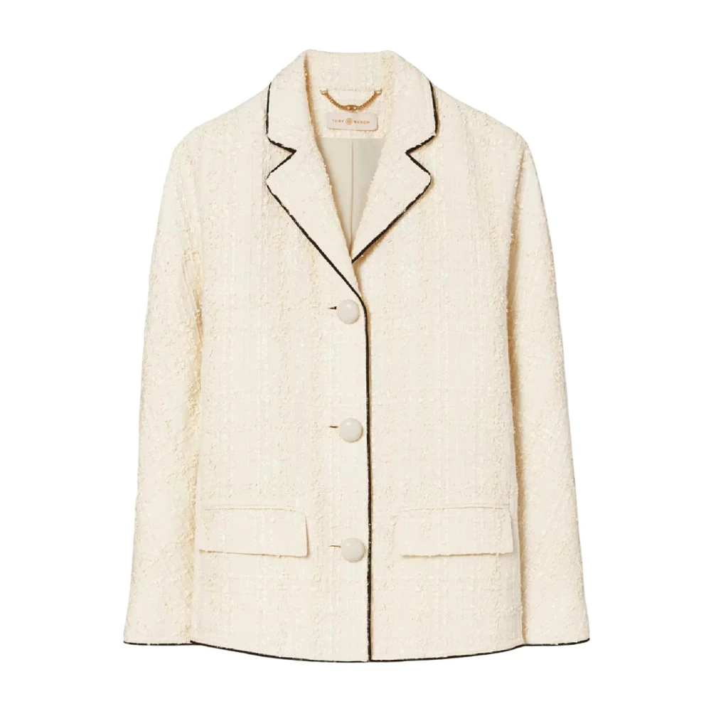 TORY BURCH Beige Tweed Jas White Dames