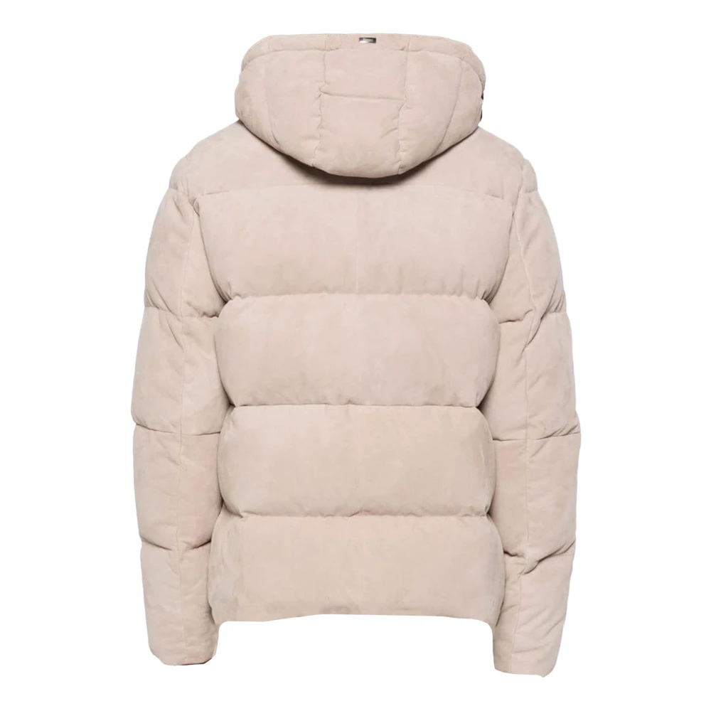 Herno Beige Suède Puffer Jas Beige Heren