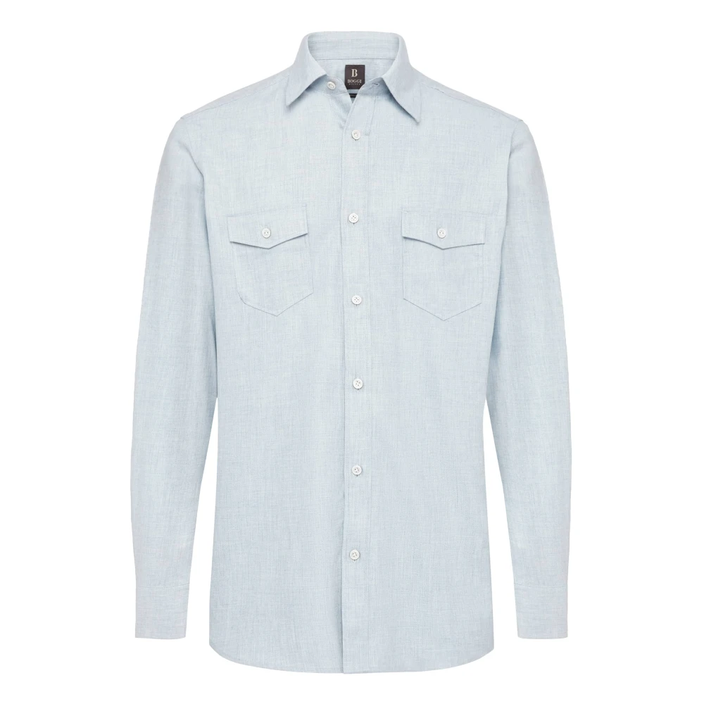 Boggi Milano Herr Blå Skjortor 2XL, Bomull, Regular Fit Tencel Blend Flanellskjorta