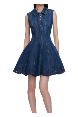 Denim Broderie Mini Klänning