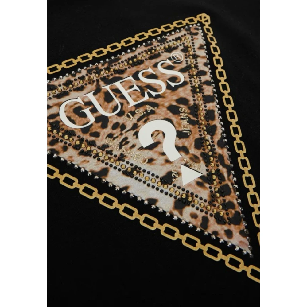 Guess Driehoek Logo Strass T-shirt Black Dames