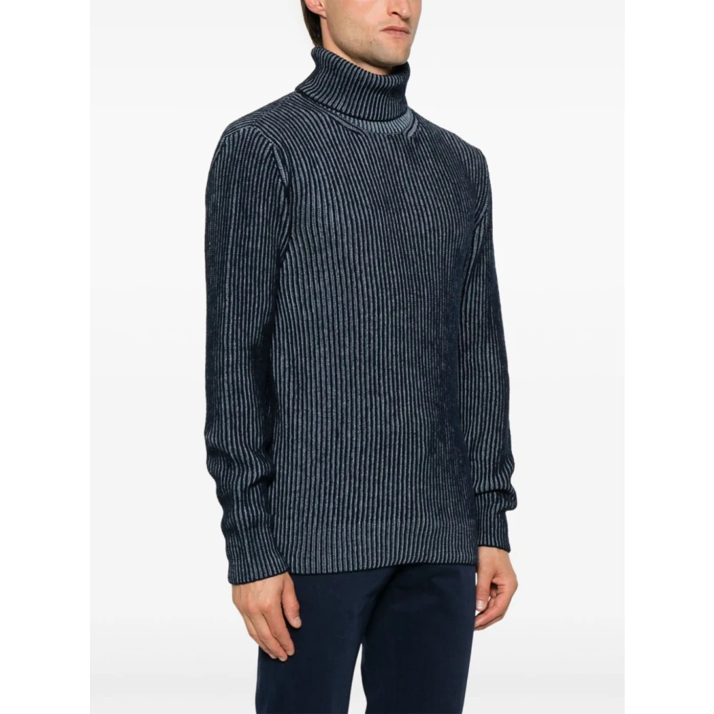 Tagliatore Navy Blauw Geribbelde Gebreide Coltrui Blue Heren