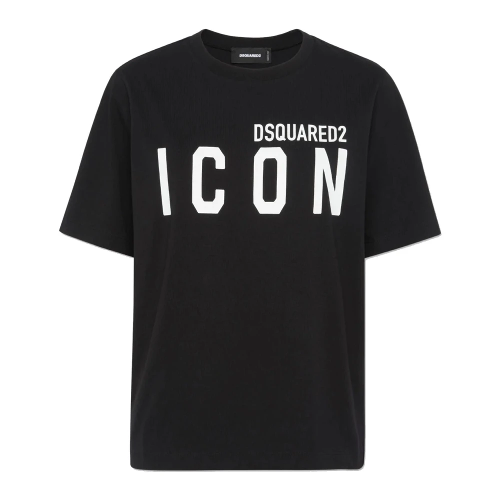 Dsquared2 Black Kids Short Sleeve T-Shirts, Unisex, 8 Y, Iconic Printed Crewneck T-Shirt