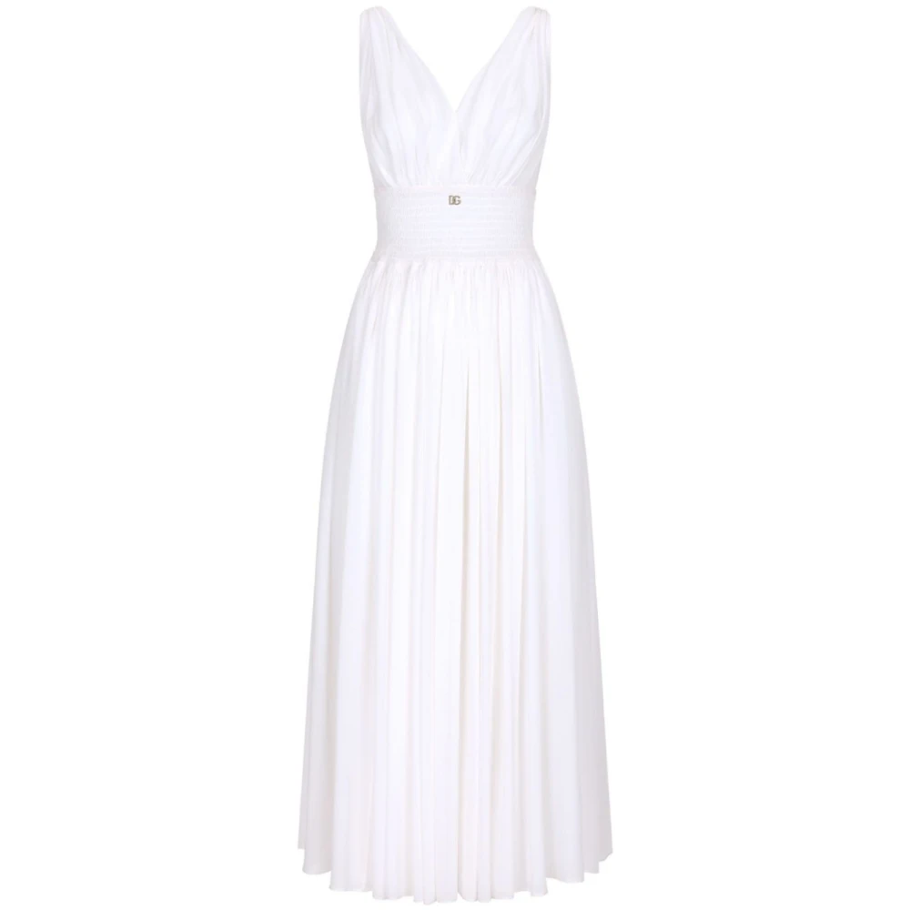 Dolce & Gabbana Witte Zijden V-Hals Jurk White Dames
