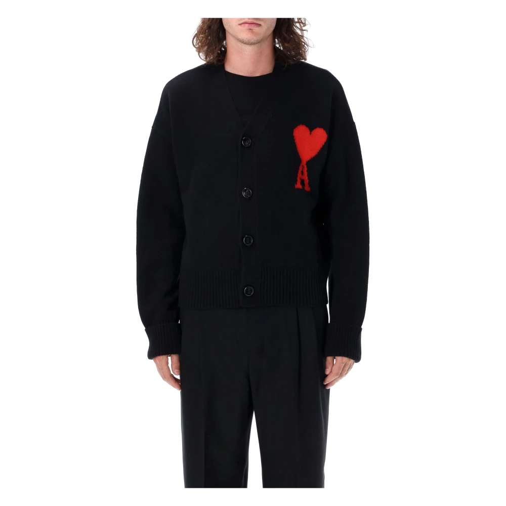 Ami Paris Zwart Rood Gebreid ADC Vest Black Heren