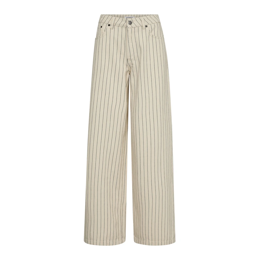 Co'Couture Pinstripe Wide Leg Jeans Bone Beige Dames