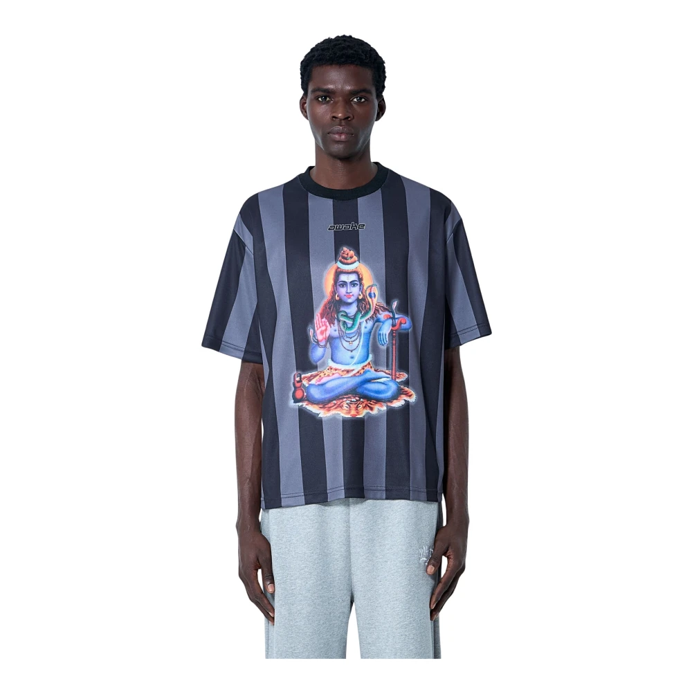 Awake Ny Men's Black Cotton Jersey Logo Motif T-Shirt