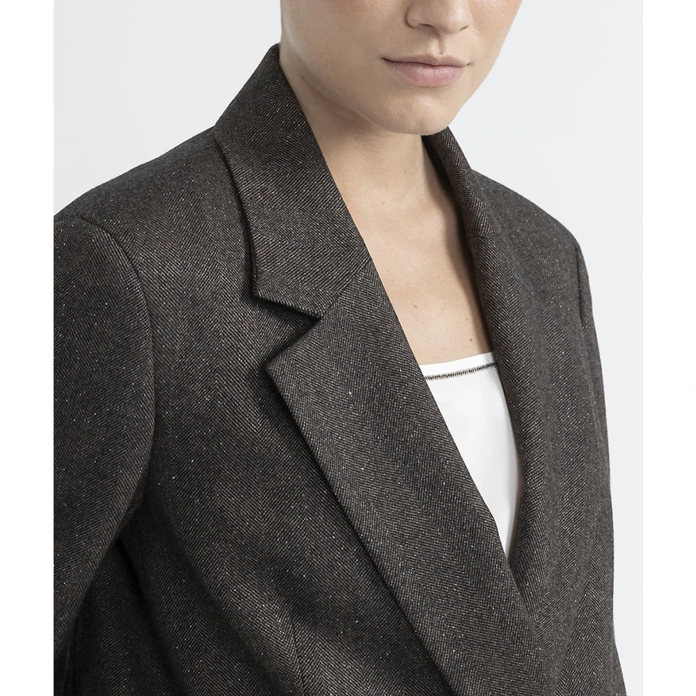 PESERICO Wollen kasjmier en zijden double-breasted blazer Brown Dames