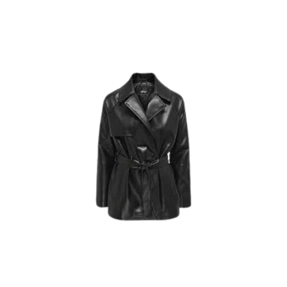 Only Faux Läder Kort Trenchcoat Black, Dam