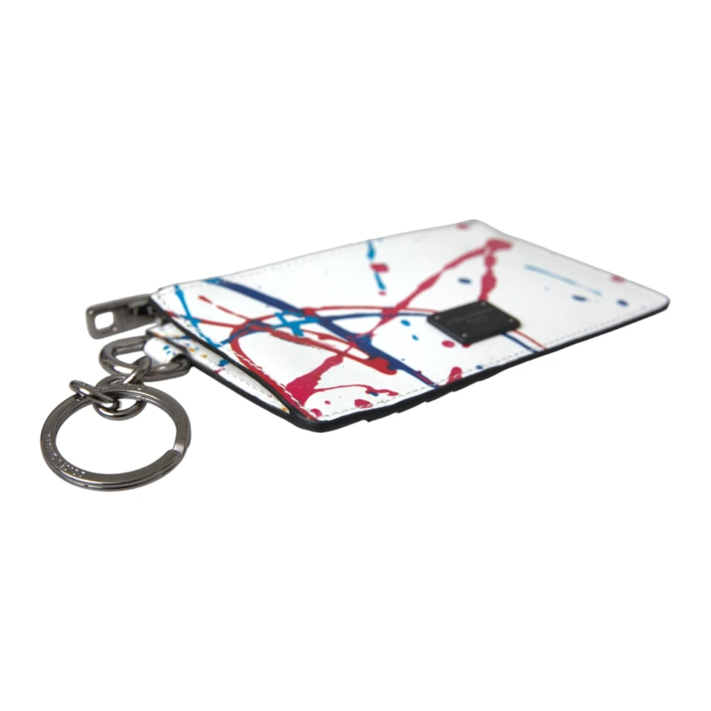 Dolce & Gabbana Wit Lederen Rits Logo Sleutelhanger Portemonnee White Dames