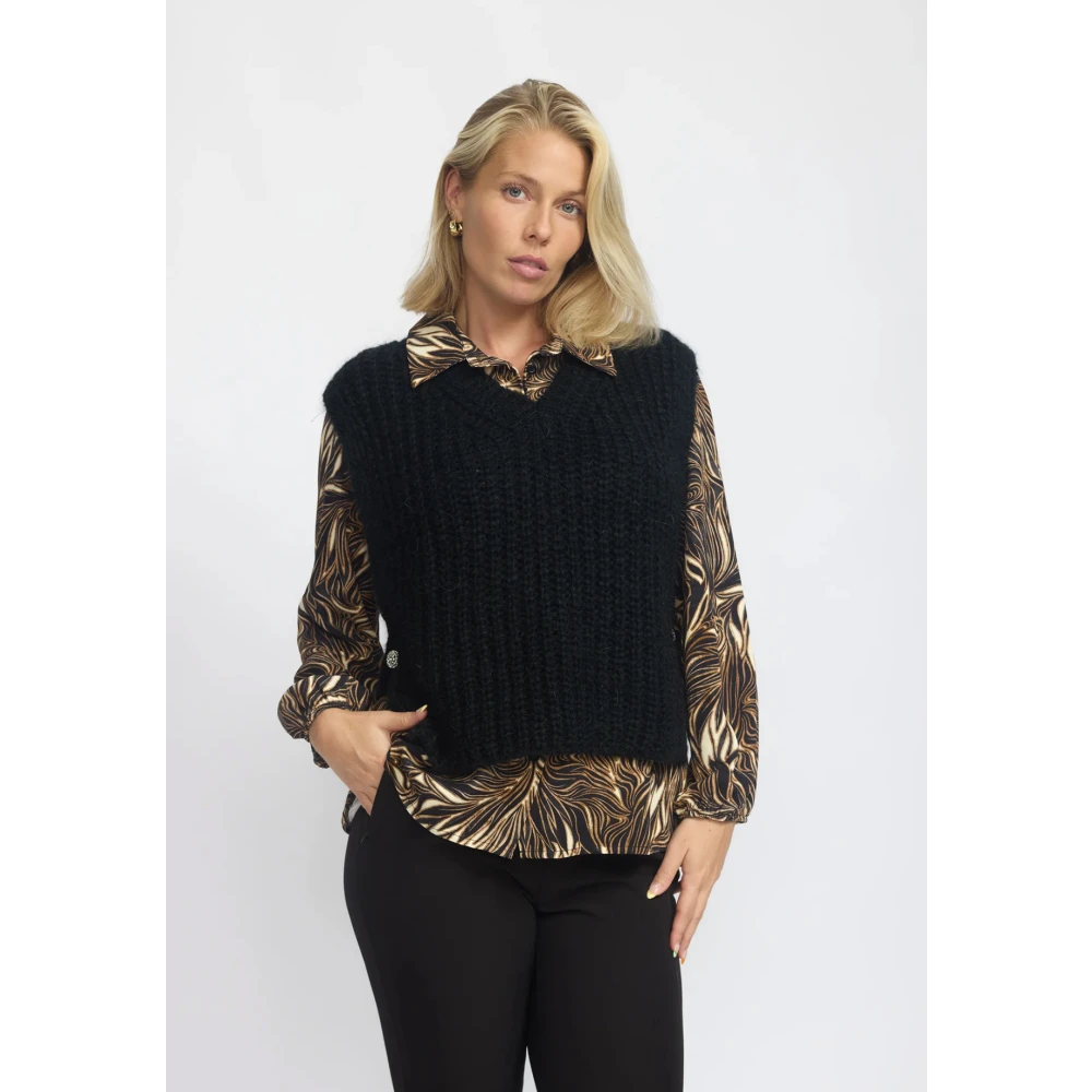 2-Biz V-hals gebreide trui Black Dames