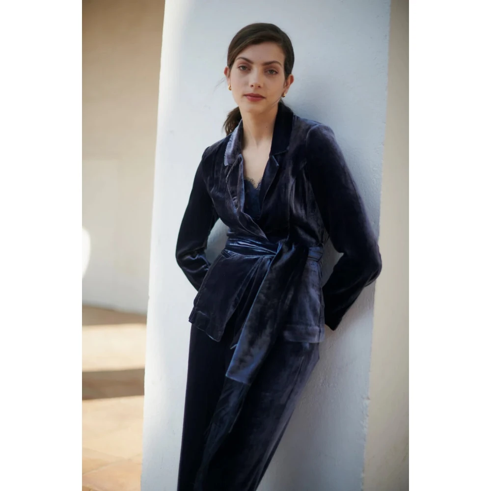 Dea Kudibal Midnight Blue Velvet Blazer Jacket Blue Dames