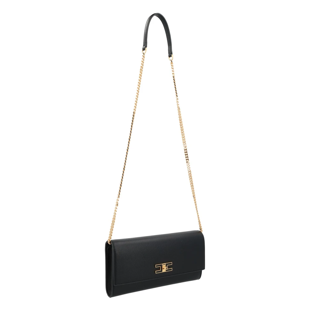 Elisabetta Franchi Zwarte Eco-lederen Baguette met Ketting Black Dames