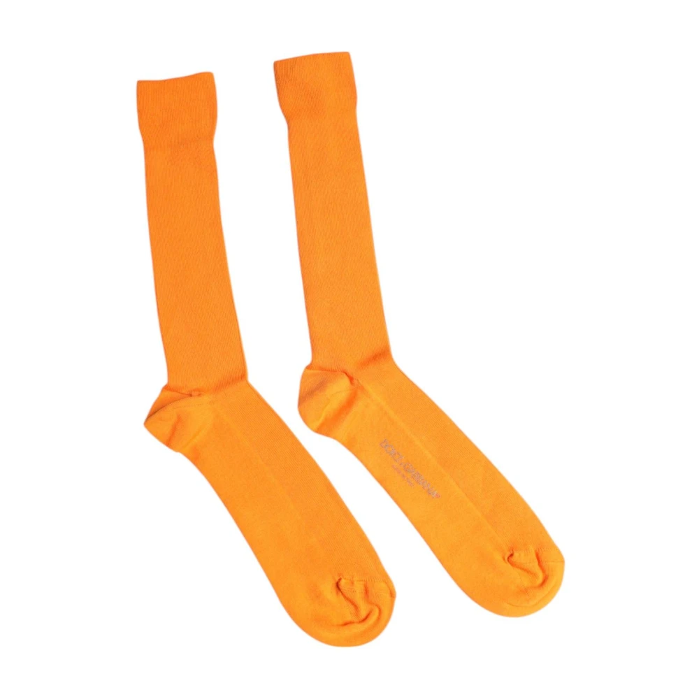 Dolce & Gabbana Men's Orange Logo Cotton Over Calf Socks