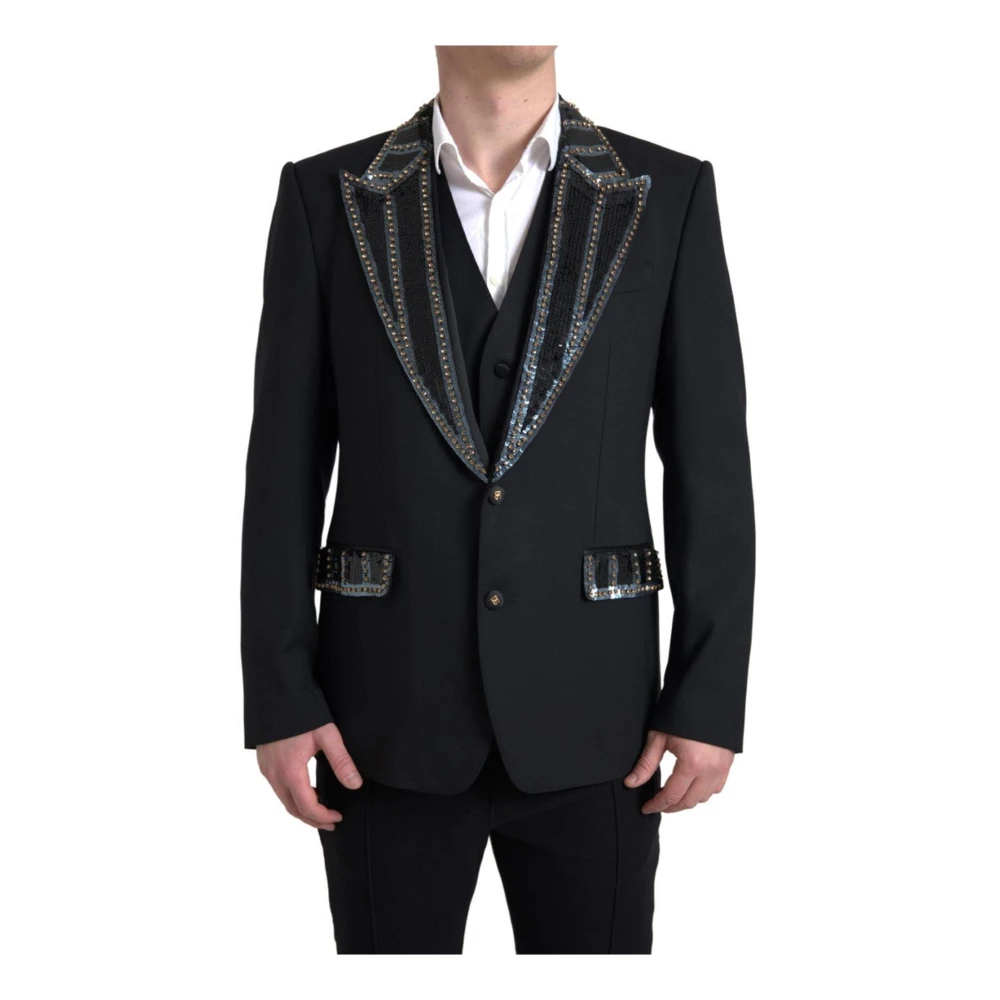Dolce & Gabbana Paillet Trim Blazer 2-Delig Pak Black Heren