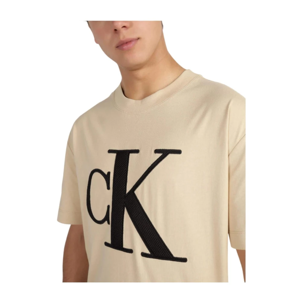 Calvin Klein Geperforeerd Monoloog T-shirt Beige Heren