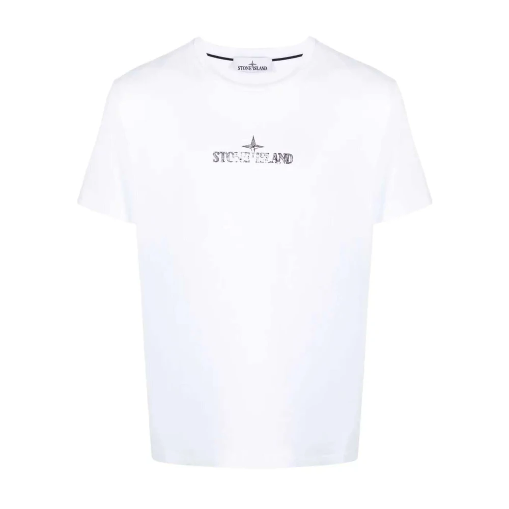 Stone Island Logo Print Katoenen T-shirt White Heren