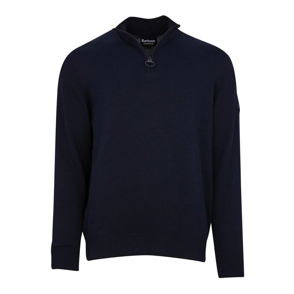 Barbour Bomull Half Zip Navy Tröja Blue, Herr