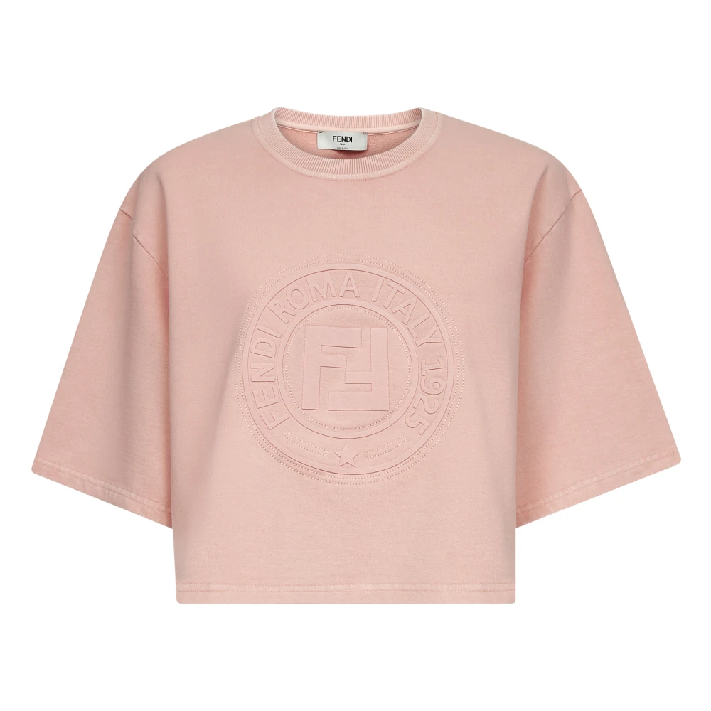 Fendi Rosa Präglad Stämpel Bomull T-Shirt