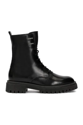 Minimalistiska läderstövlar i militärstil