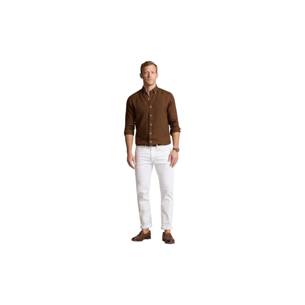 Ralph Lauren Linnen Overhemd Bruin Stijlvolle Keuze Brown Heren