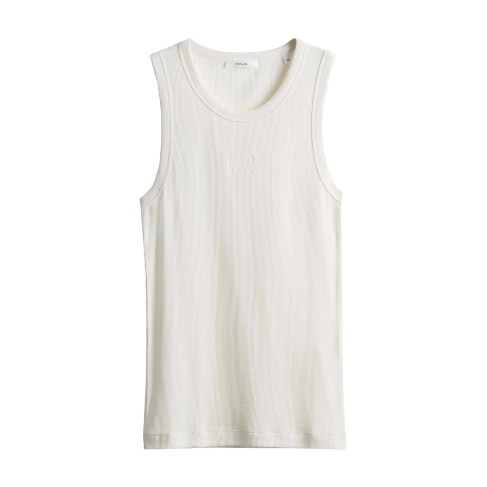Opus Geborduurde Top Korte Mouw Beige Dames