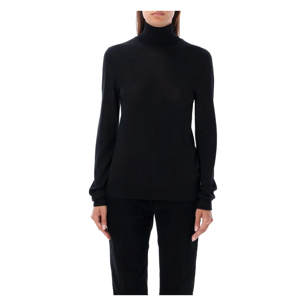 Saint Laurent Zwart Gebreid Micro Cassandra Highneck Sweater Black Dames
