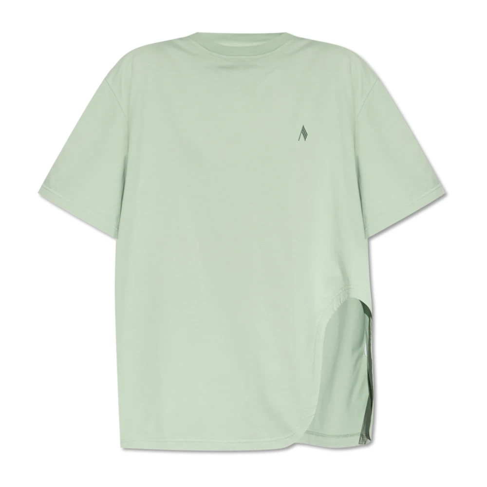 The Attico Groene Geribbelde T-shirt met Logo Borduursel Green Dames