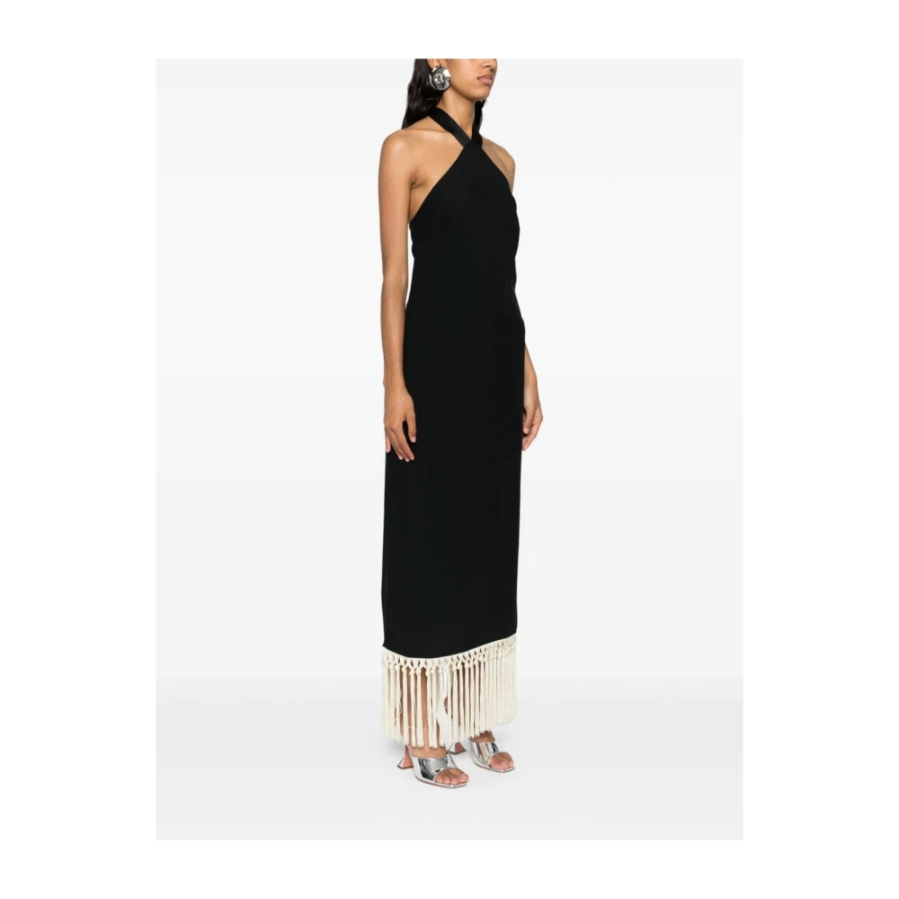 Taller Marmo Zwarte Halternek Jurk met Franjekant Black Dames