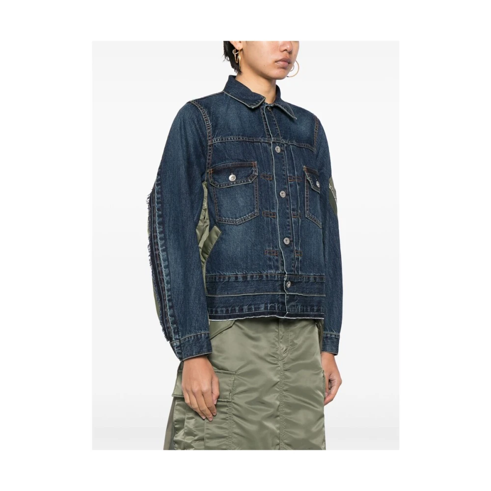 Sacai Kleur-blok Denim Jas Blue Dames