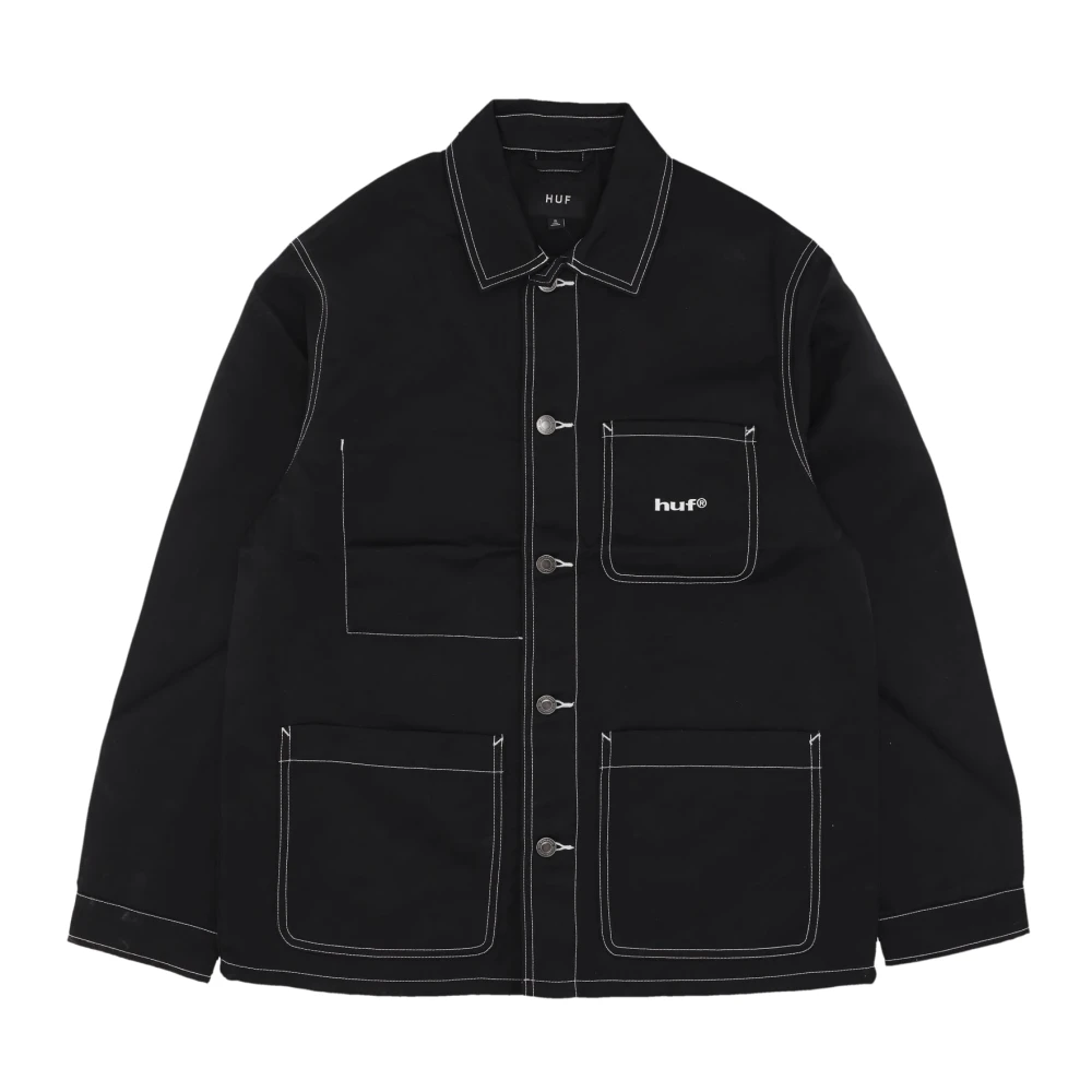 HUF Vintage Gestikte Nylon Werkjas Zwart Black Heren