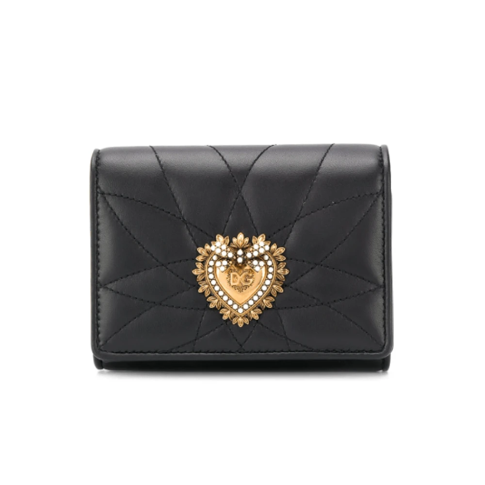 Dolce & Gabbana Zwarte Leren Portemonnee met Hartmotief Black Dames