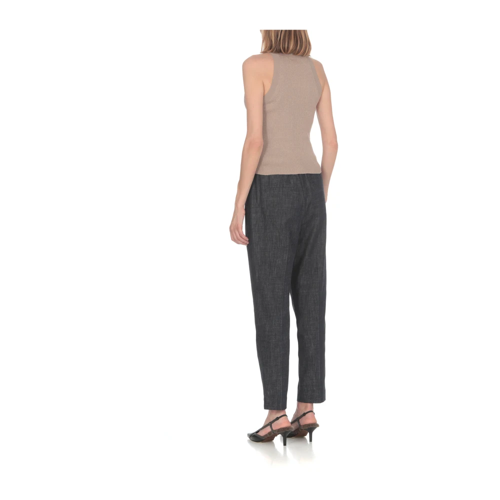 BRUNELLO CUCINELLI Blauwe Katoenen Slim-Fit Broek met Elastische Taille Blue Dames
