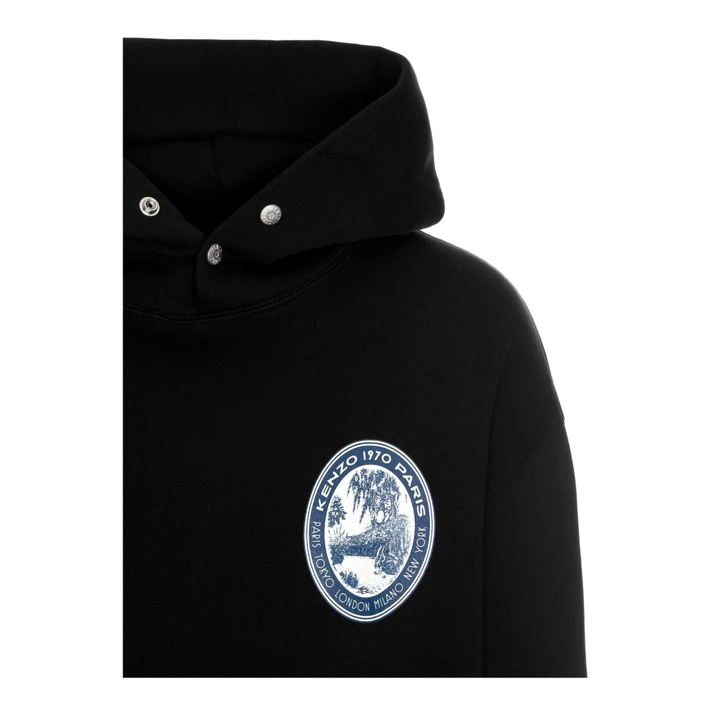 Kenzo Oversize Hoodie met Tiger Patch Black Heren