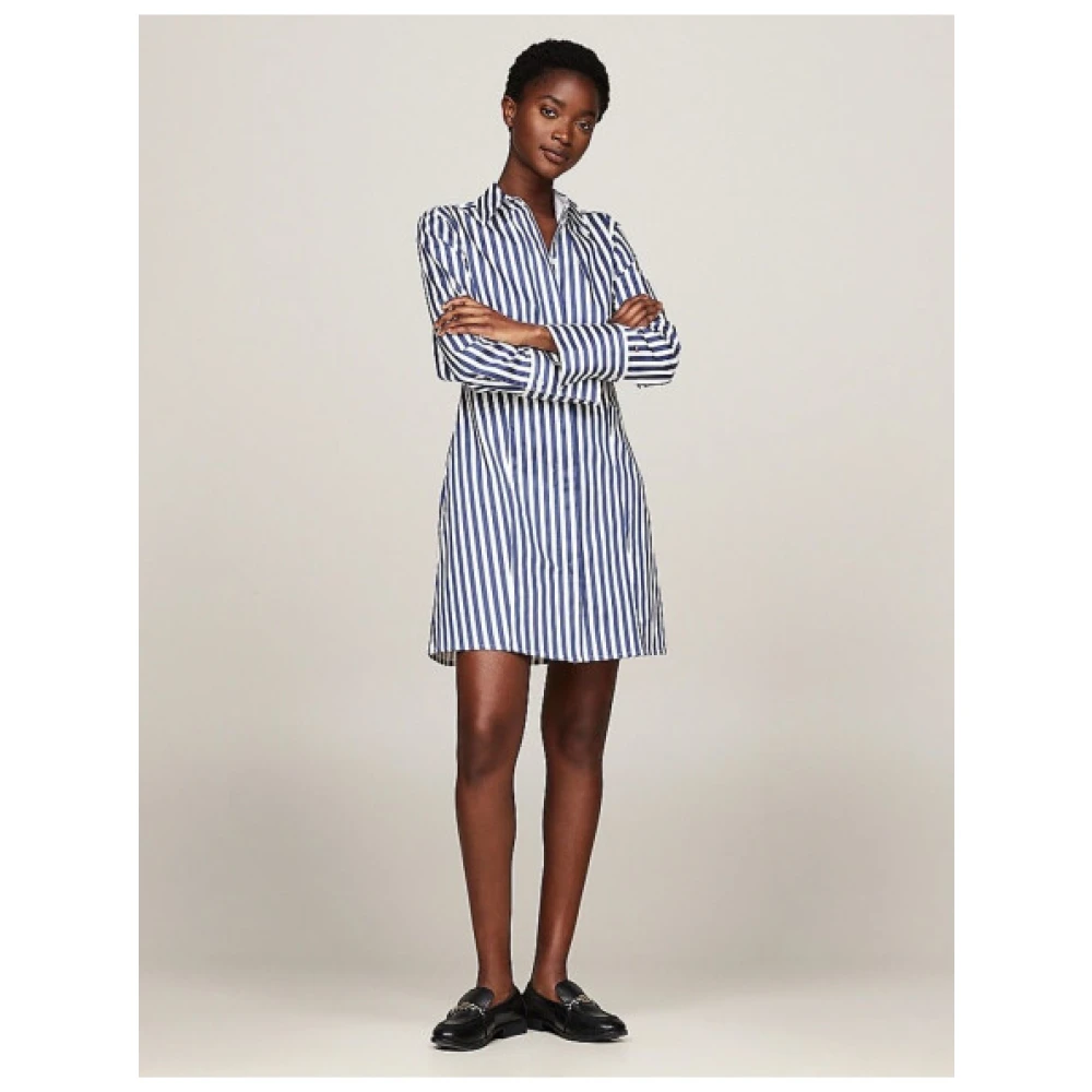 Tommy Hilfiger Verticaal Gestreepte Overhemdjurk Blue Dames