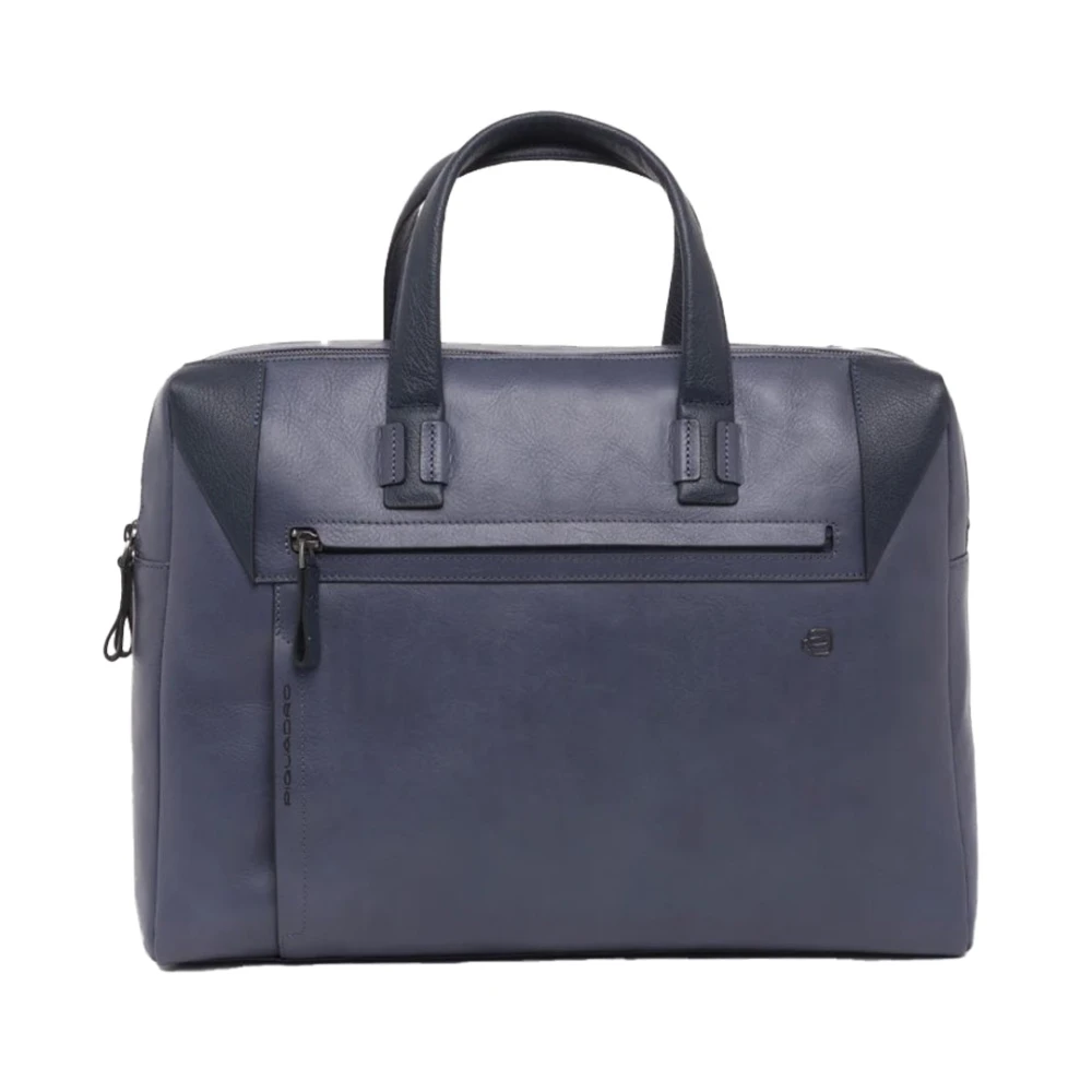Piquadro Hombre Azul Maletín De Cuero Para Portátil Con Dos Asas