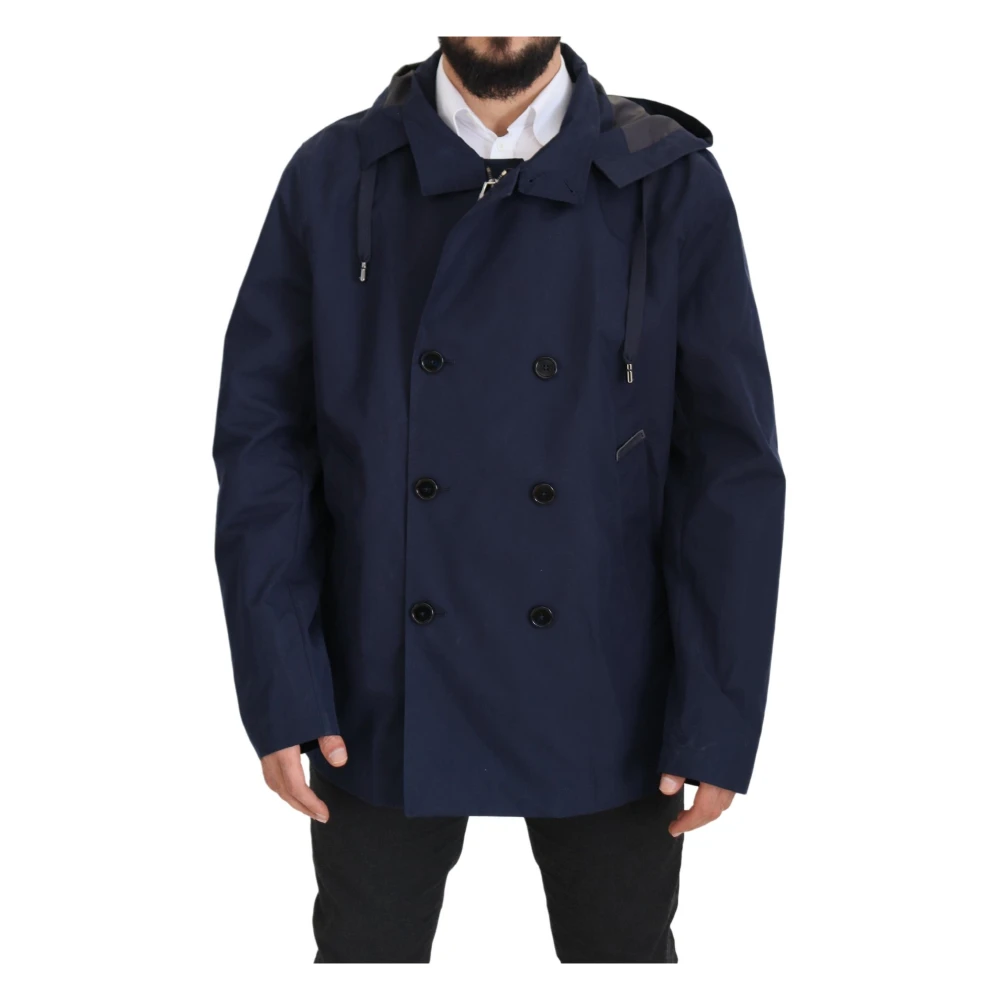 Dolce & Gabbana Blue Hooded Double Breasted Winter Coat - Male - Winter Jackets - 4XL - Jackets
