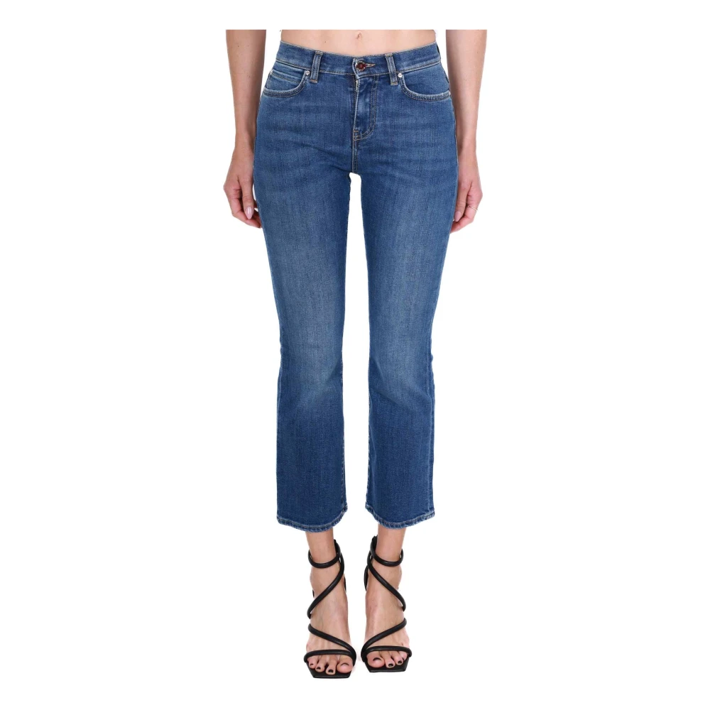 Pinko Flared Fit Denim Jeans met Logo Borduurwerk Blue Dames