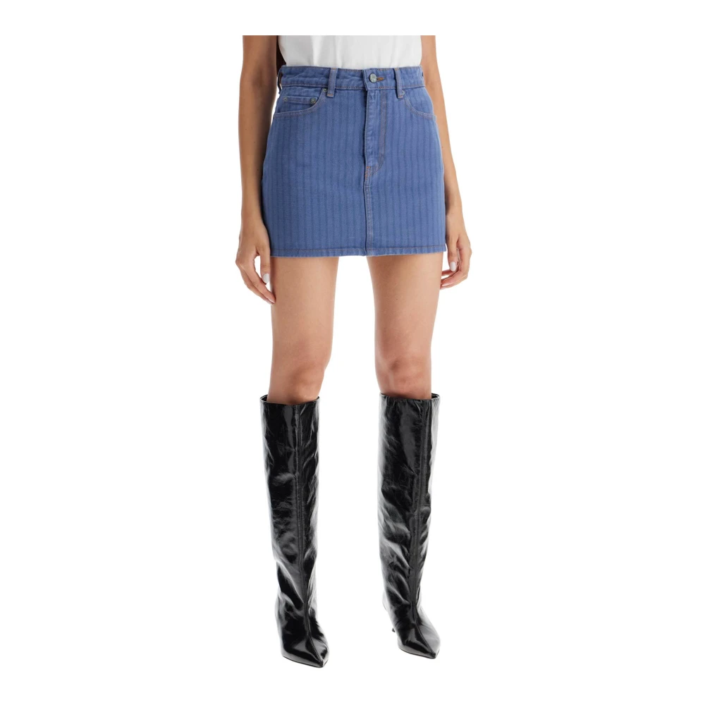 Ganni Verticaal Gestreepte Denim Mini Rok Blue Dames