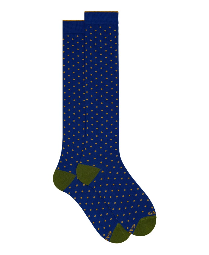 chaussettes-longues-en-coton-bleu-a-pois-pour-femmes