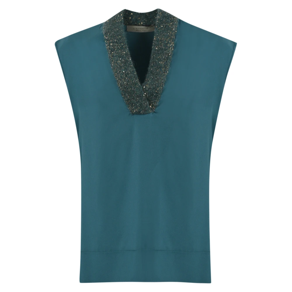 D.Exterior Kristal Mouwloze V-hals Trui Green Dames