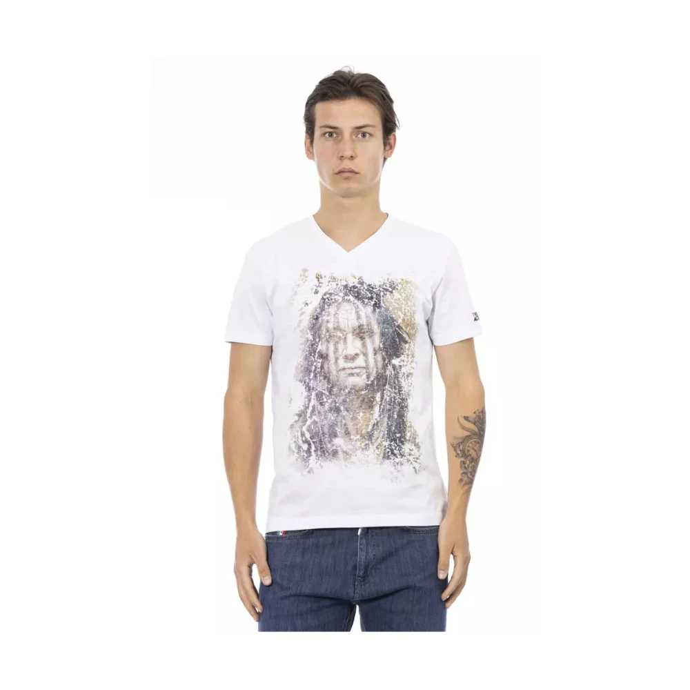 Trussardi Men's White Action Cotton V-Neck Tee