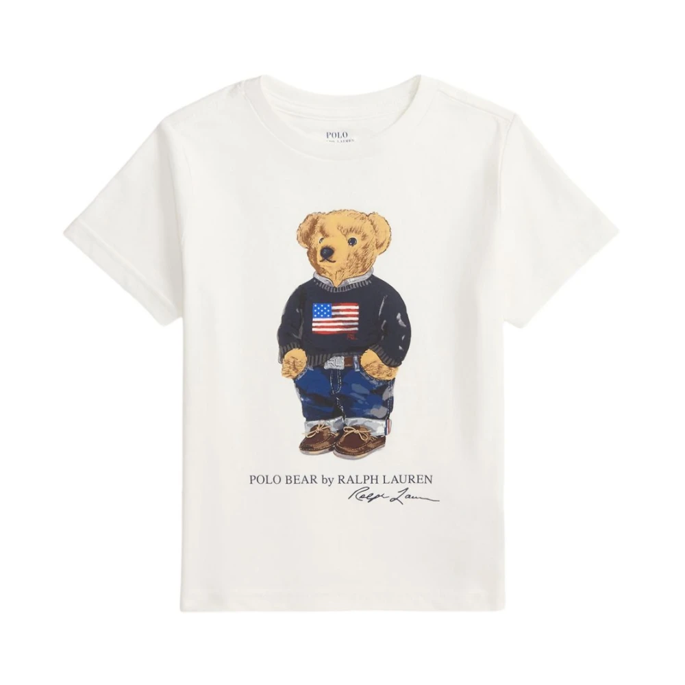 Polo Ralph Lauren White Kids Short Sleeve T-Shirts, Male, 2 Y, Stylish Bear Crewneck T-Shirt