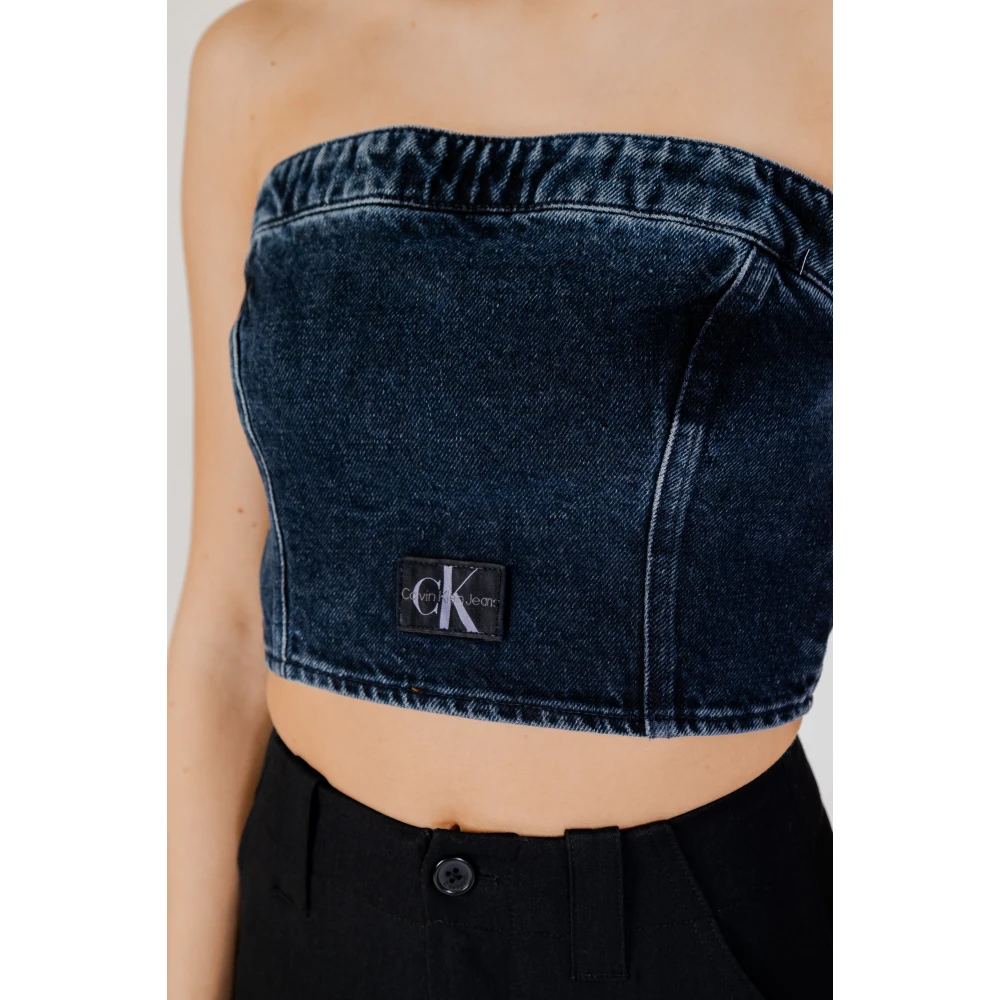 Calvin Klein Jeans Gestreepte Denim Tube Top Blue Dames