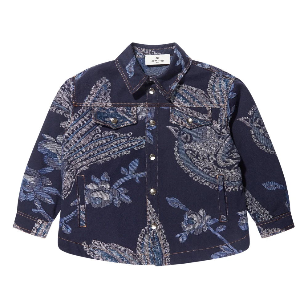 Etro Boys Blue Light Jackets, 10 Y, Jacquard Bird And Flower Jacket