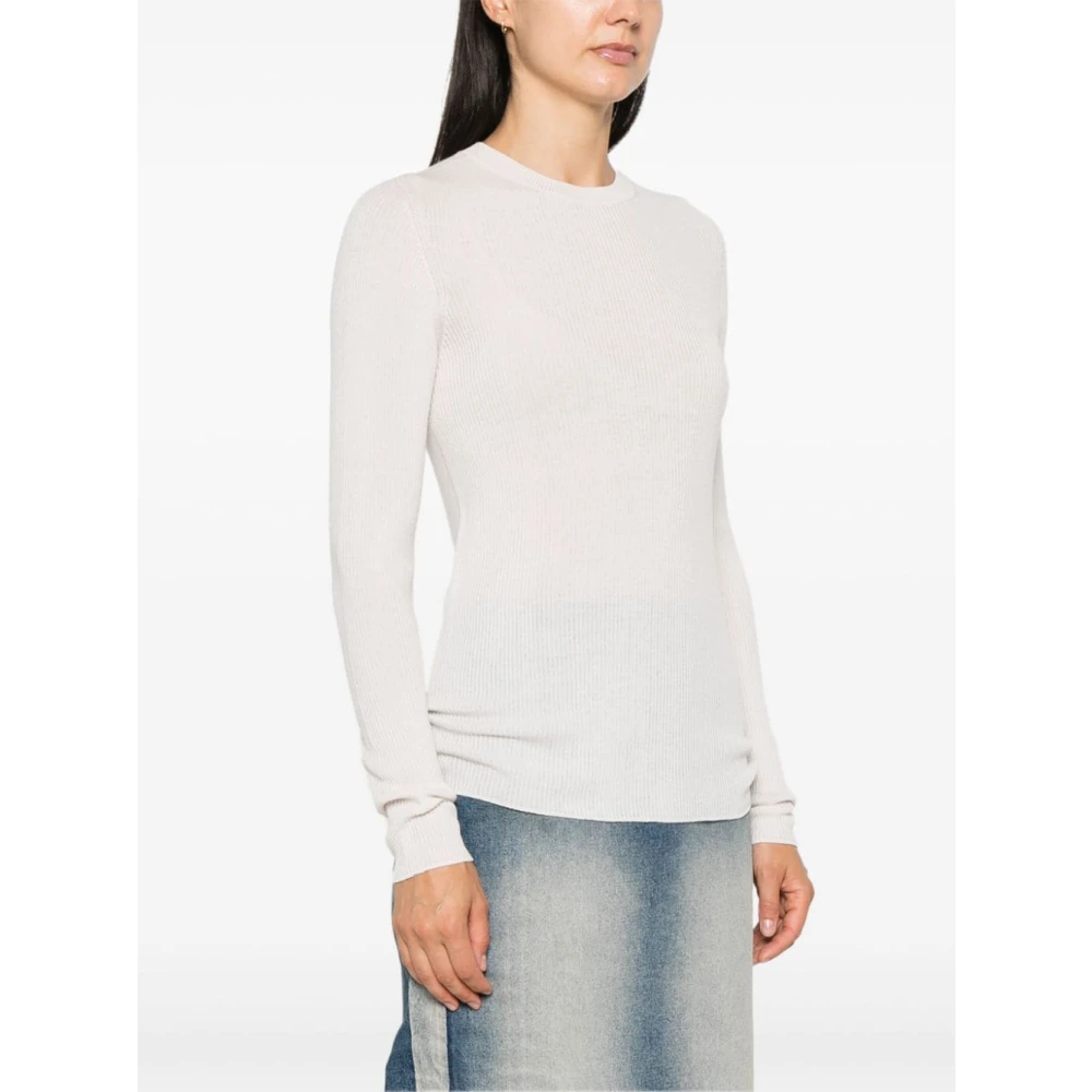 majestic filatures Amandel Beige Geribbelde Gebreide Trui Beige Dames